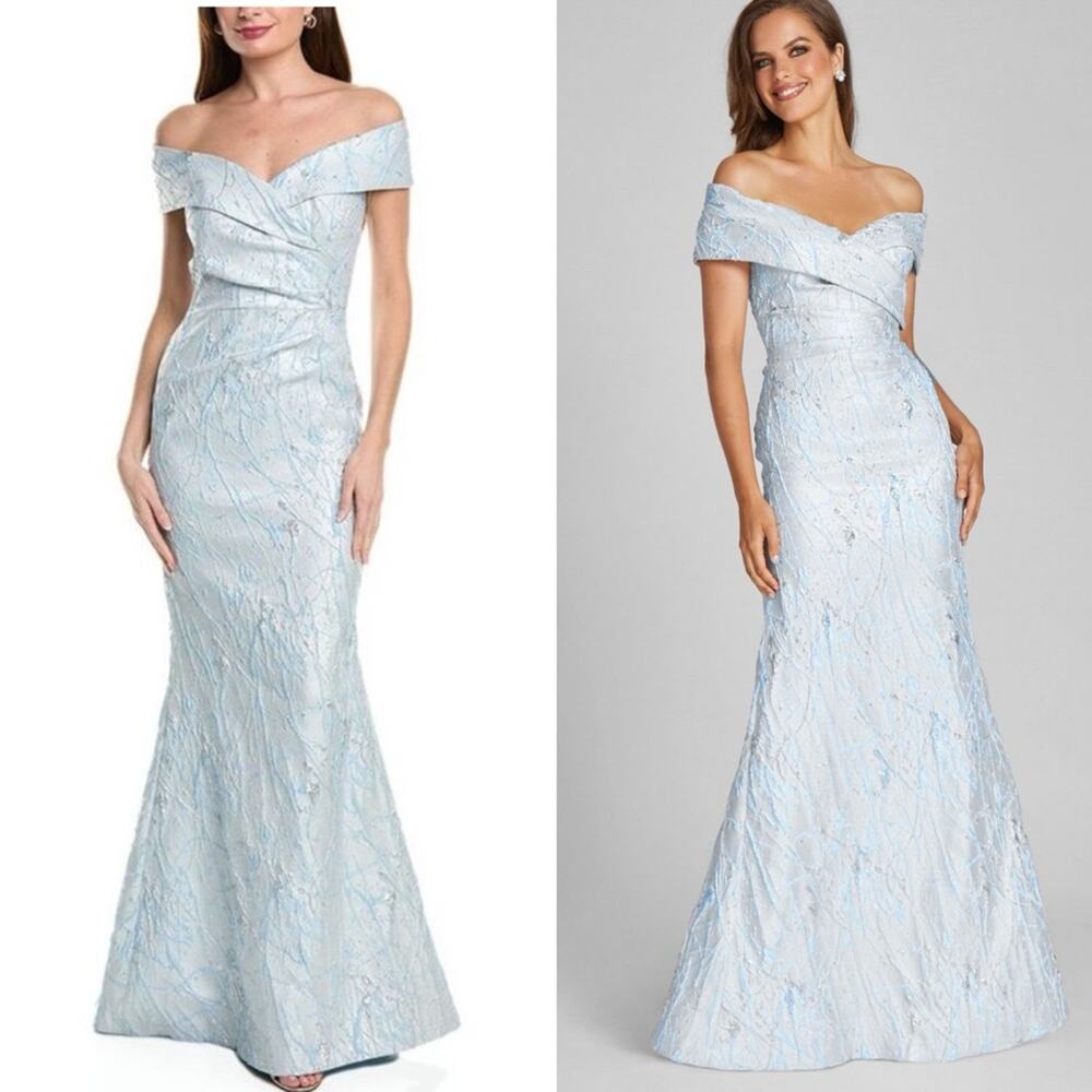NWT NEW Rickie Freeman Teri Jon Light Blue Jacquard Evening Gown Size 16